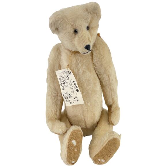 Vintage 90s Handmade Kinfolk Beige Teddy Bear Stuffed Animal Plush Toy Pre-Owned - Picture 1 of 7